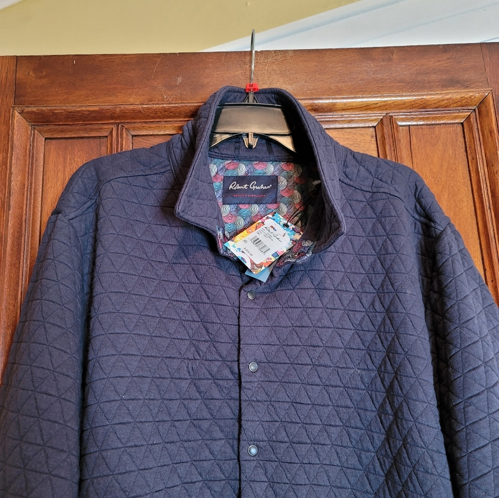 NWT-Robert Graham Tulano Quilted Shirt Jacket Navy Size 1X-Retail $355.00 - Picture 3 of 16